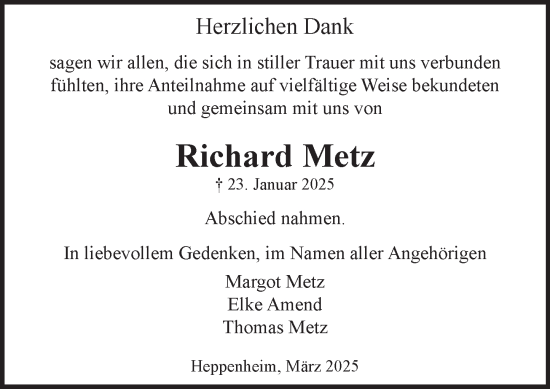Traueranzeige von Richard Metz von Starkenburger Echo