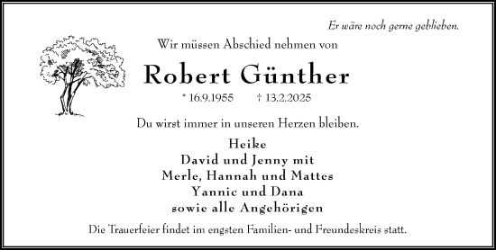 Traueranzeige von Robert Günther von Wiesbadener Kurier