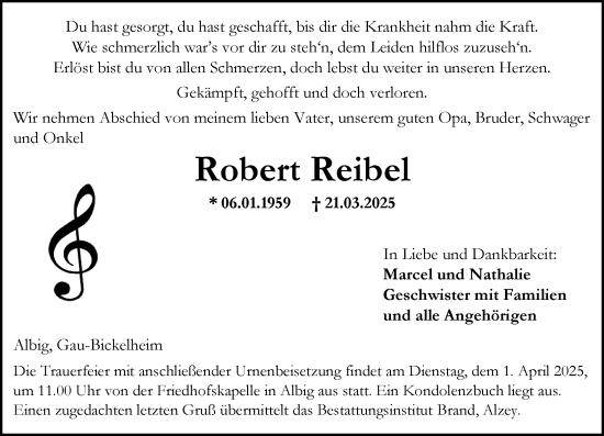 Traueranzeige von Robert Reibel von Allgemeine Zeitung Alzey
