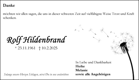 Traueranzeige von Rolf Hildenbrand von Rüsselsheimer Echo