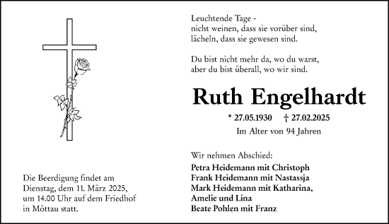 Traueranzeige von Ruth Engelhardt von Weilburger Tageblatt