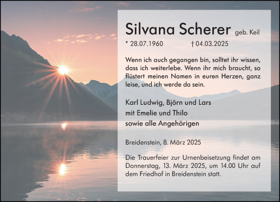 Traueranzeige von Silvana Scherer von Hinterländer Anzeiger