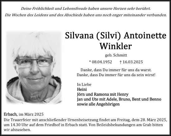 Traueranzeige von Silvana Antoinette Winkler von Camberger Anzeiger