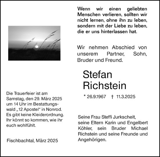 Traueranzeige von Stefan Richstein von Darmstädter Echo