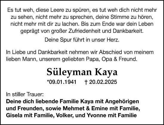 Traueranzeige von Süleyman Kaya von Darmstädter Echo