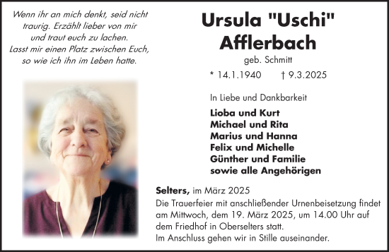 Traueranzeige von Ursula Afflerbach von Camberger Anzeiger