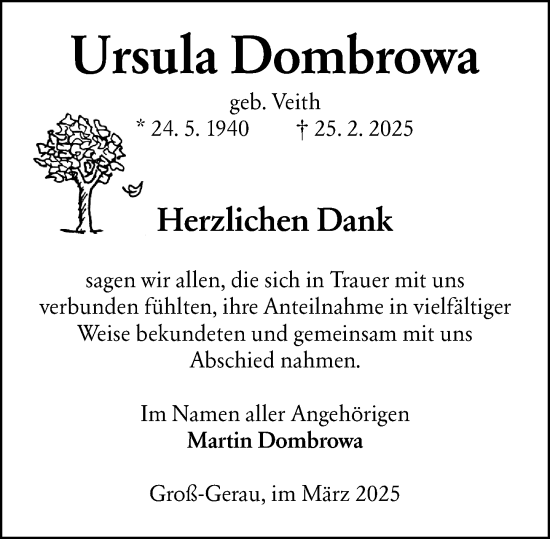 Traueranzeige von Ursula Dombrowa von Groß-Gerauer Echo
