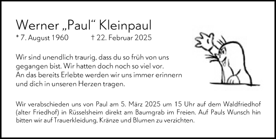 Traueranzeige von Werner Kleinpaul von Rüsselsheimer Echo