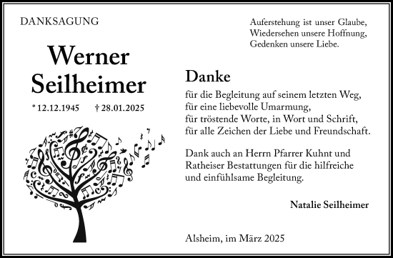 Traueranzeige von Werner Seilheimer von Allgemeine Zeitung Mainz