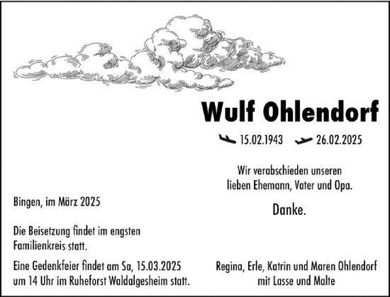 Traueranzeige von Wulf Ohlendorf von Allgemeine Zeitung Rheinhessen-Nahe
