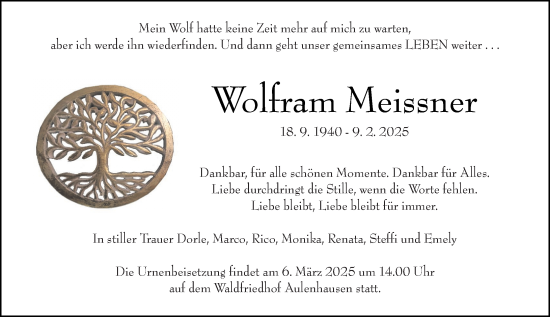 Traueranzeige von Wolfram Meissner von Weilburger Tageblatt