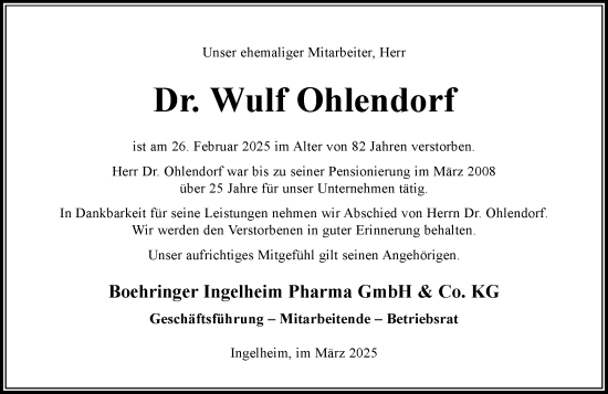 Traueranzeige von Wulf Ohlendorf von Allgemeine Zeitung Rheinhessen-Nahe