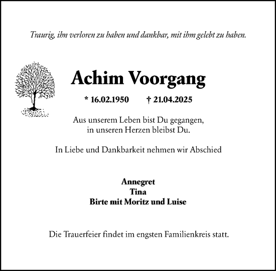 Traueranzeige von Achim Voorgang von Wiesbadener Kurier