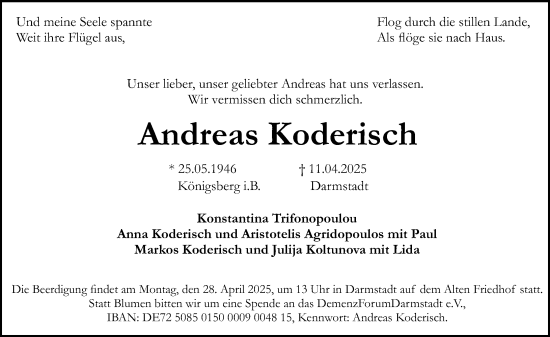 Traueranzeige von Andreas Koderisch von Darmstädter Echo