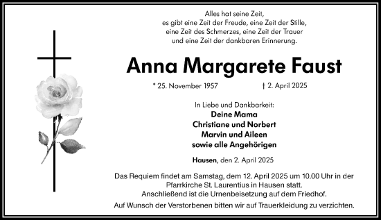 Traueranzeige von Anna Margarete Faust von Nassauische Neue Presse