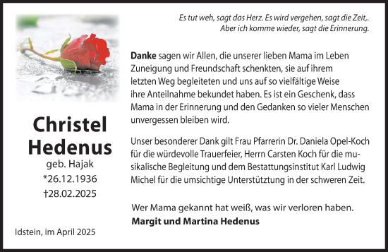 Traueranzeige von Christel Hedenus von Idsteiner Land/Untertaunus