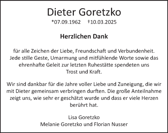 Traueranzeige von Dieter Goretzko von Hochheimer Zeitung
