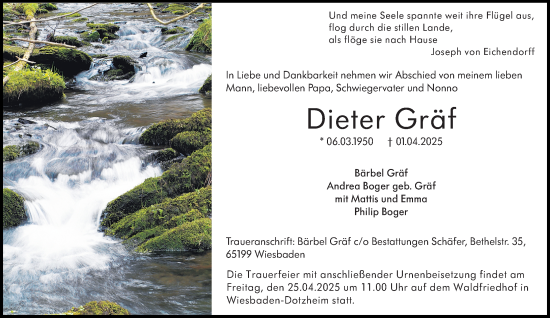 Traueranzeige von Dieter Gräf von Wiesbadener Kurier