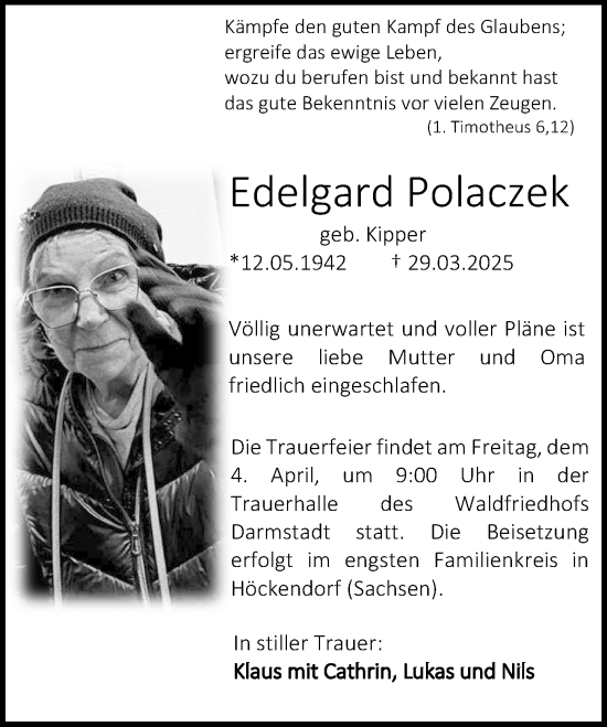 Traueranzeige von Edelgard Polaczek von Darmstädter Echo