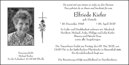 Traueranzeige von Elfriede Kiefer von Rheingau Kurier