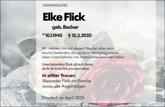 Traueranzeige von Elke Flick von Dill Block