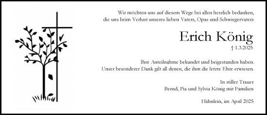 Traueranzeige von Erich König von Darmstädter Echo