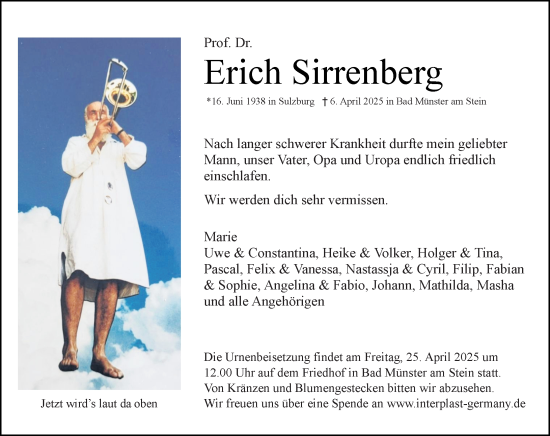 Traueranzeige von Erich Sirrenberg von Allgemeine Zeitung Rheinhessen-Nahe
