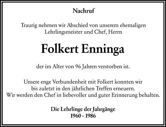 Traueranzeige von Folkert Enninga von Hinterländer Anzeiger