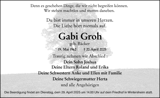 Traueranzeige von Gabi Groh von Allgemeine Zeitung Alzey