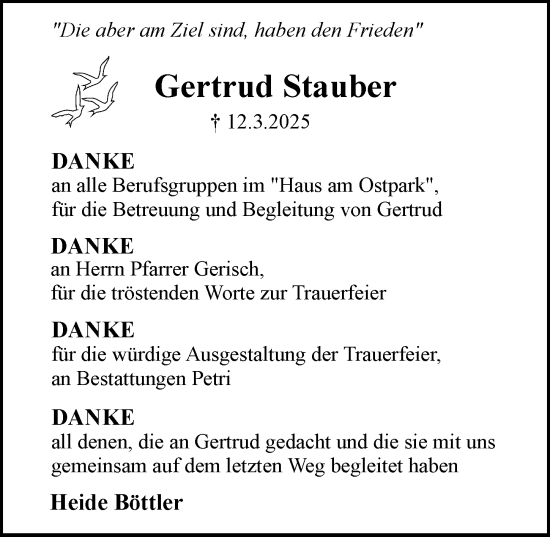 Traueranzeige von Gertrud Stauber von Rüsselsheimer Echo
