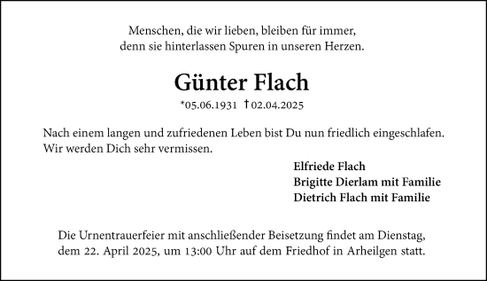 Traueranzeige von Günter Flach von Darmstädter Echo