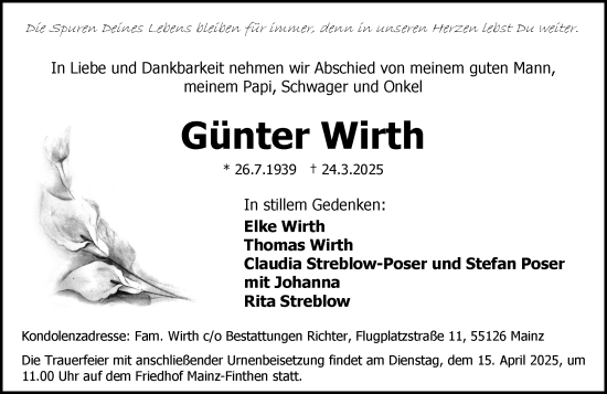 Traueranzeige von Günter Wirth von Allgemeine Zeitung Mainz