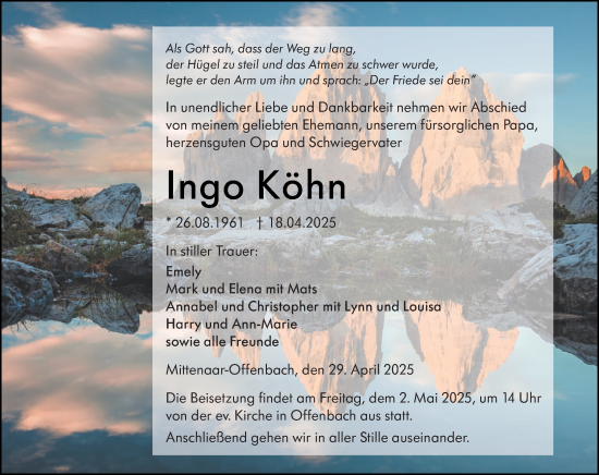 Traueranzeige von Ingo Köhn von Dill Block