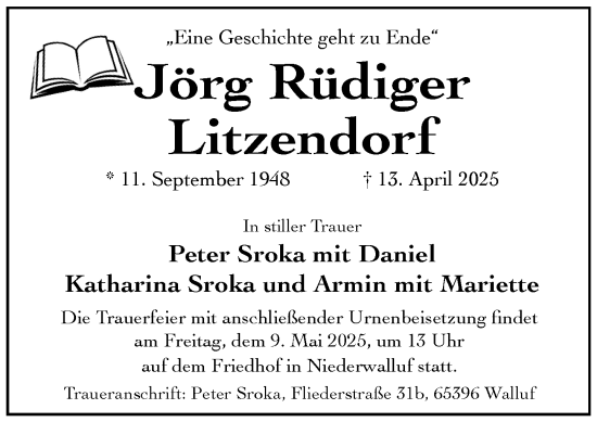 Traueranzeige von Jörg Rüdiger Litzendorf von Wiesbadener Kurier