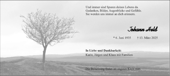 Traueranzeige von Johann Held von Starkenburger Echo
