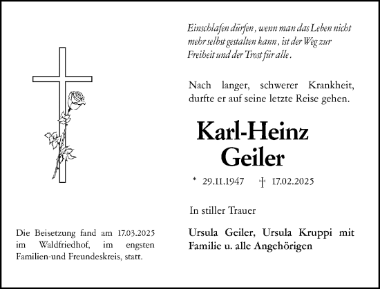 Traueranzeige von Karl-Heinz Geiler von Rüsselsheimer Echo