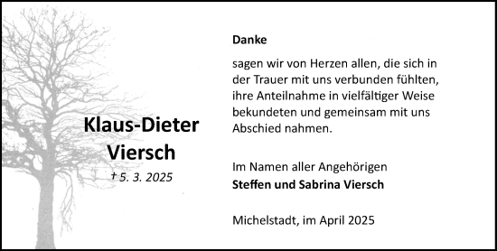Traueranzeige von Klaus-Dieter Viersch von Odenwälder Echo