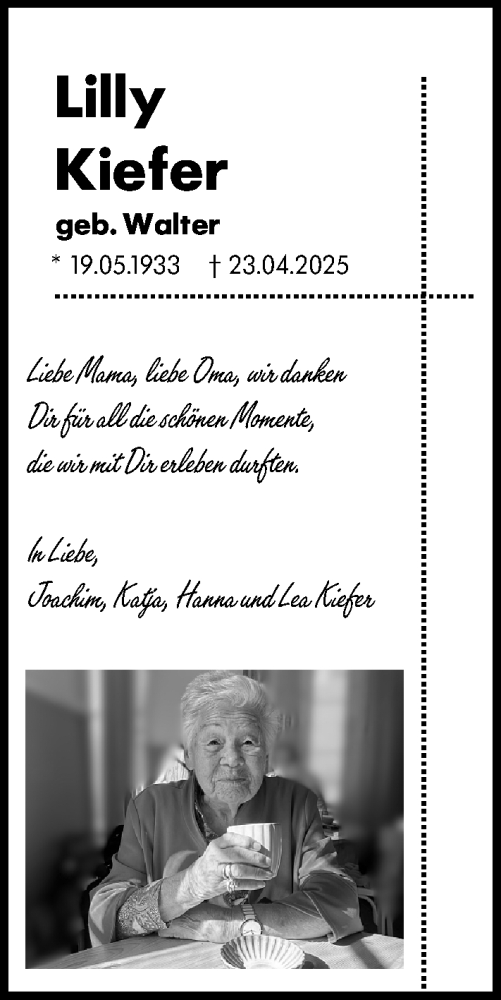 Traueranzeige von Lilly Kiefer von Wormser Zeitung