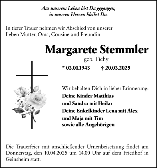 Traueranzeige von Margarete Stemmler von Groß-Gerauer Echo