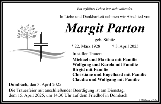 Traueranzeige von Margit Parton von Camberger Anzeiger