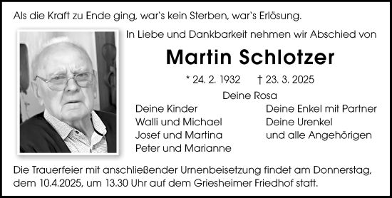 Traueranzeige von Martin Schlotzer von Darmstädter Echo