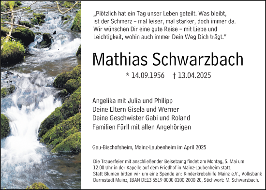 Traueranzeige von Mathias Schwarzbach von Allgemeine Zeitung Mainz
