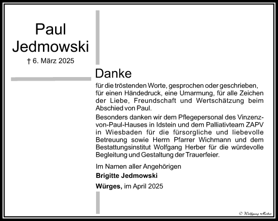 Traueranzeige von Paul Jedmowski von Camberger Anzeiger