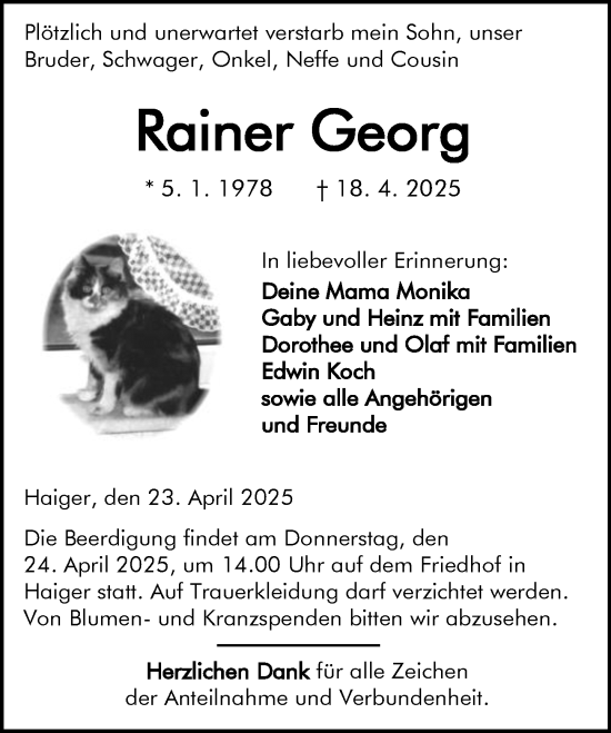 Traueranzeige von Rainer Georg von Dill Block