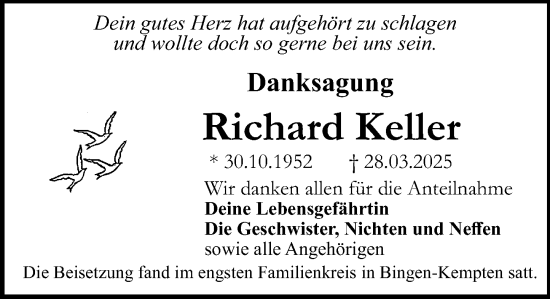 Traueranzeige von Richard Keller von Binger-/Ingelheimer Wochenblatt