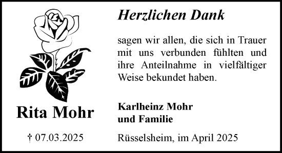 Traueranzeige von Rita Mohr von Rüsselsheimer Echo