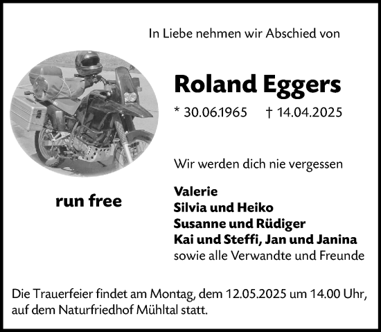 Traueranzeige von Roland Eggers von Darmstädter Echo