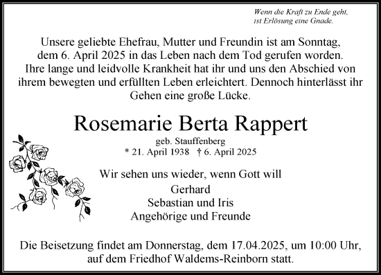 Traueranzeige von Rosemarie Berta Rappert von Idsteiner Land/Untertaunus