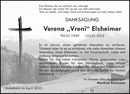 Traueranzeige von Verena Elsheimer von Allgemeine Zeitung Mainz