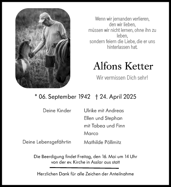 Traueranzeige von Alfons Ketter von Wetzlarer Neue Zeitung
